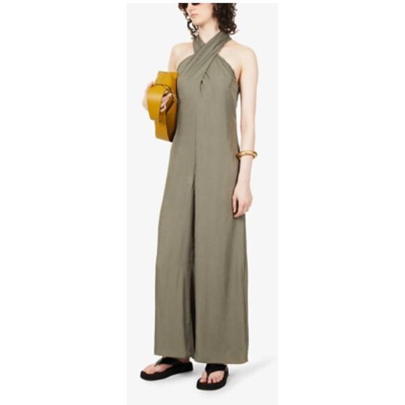 Theory Halter-neck Jumpsuit in Willow Olive Green Size 2 $395 retail - Picture 2 of 11